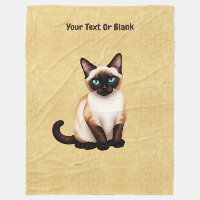 Siamese Cat On Old Paper Fleece Blanket (Front)