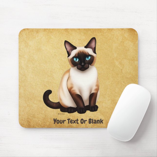 Siamese Cat On Old Paper Mouse Pad (With Mouse)