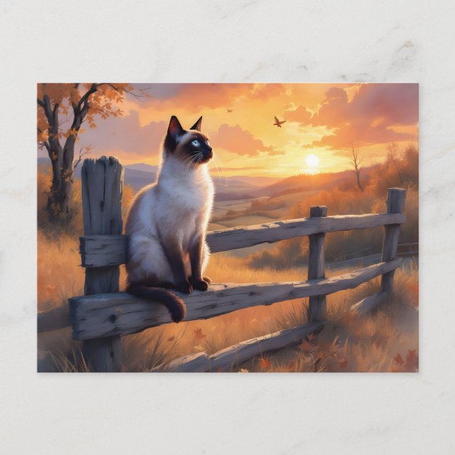 Siamese cat on split rail fence holiday postcard (Front)