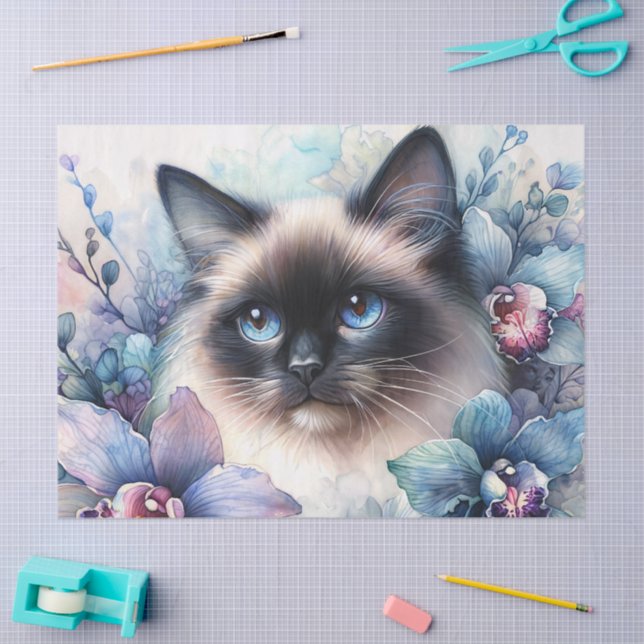Siamese Cat Orchid Flowers Portrait Tissue Paper (Craft)
