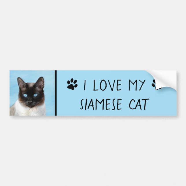Siamese Cat Painting - Cute Original Cat Art Bumper Sticker (Front)