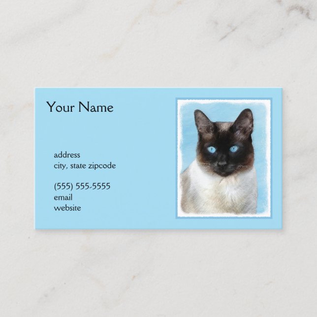 Siamese Cat Painting - Cute Original Cat Art Business Card (Front)