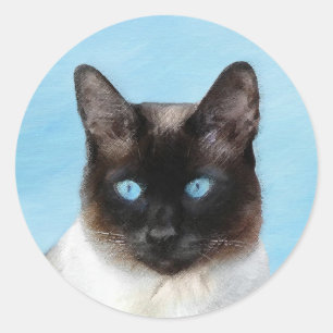 Siamese Cat Painting - Cute Original Cat Art Classic Round Sticker