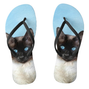 Siamese Cat Painting - Cute Original Cat Art Flip Flops