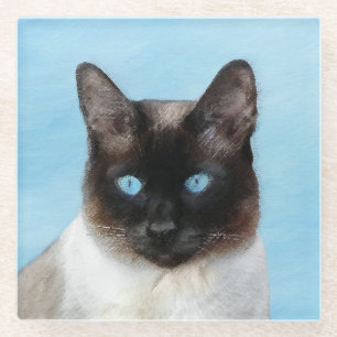 Siamese Cat Painting - Cute Original Cat Art Glass Coaster