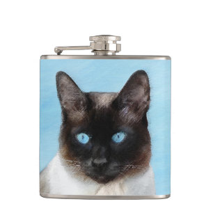 Siamese Cat Painting - Cute Original Cat Art Hip Flask