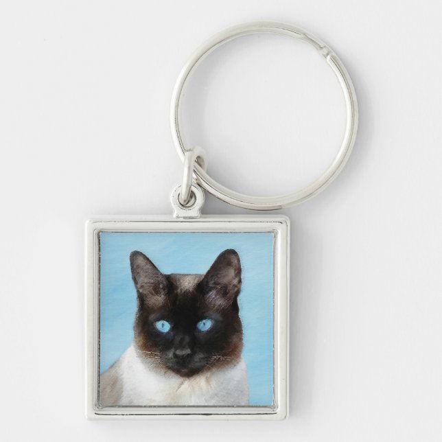 Siamese Cat Painting - Cute Original Cat Art Keychain (Front)