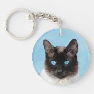 Siamese Cat Painting - Cute Original Cat Art Keychain