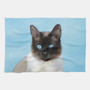 Siamese Cat Painting - Cute Original Cat Art Kitchen Towel
