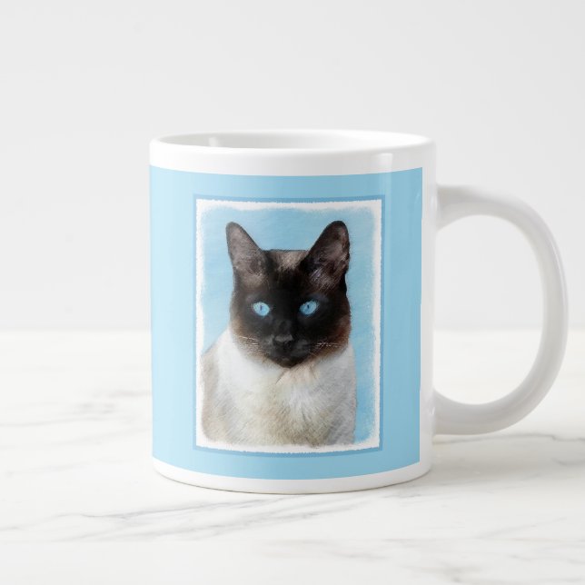Siamese Cat Painting - Cute Original Cat Art Large Coffee Mug (Right)