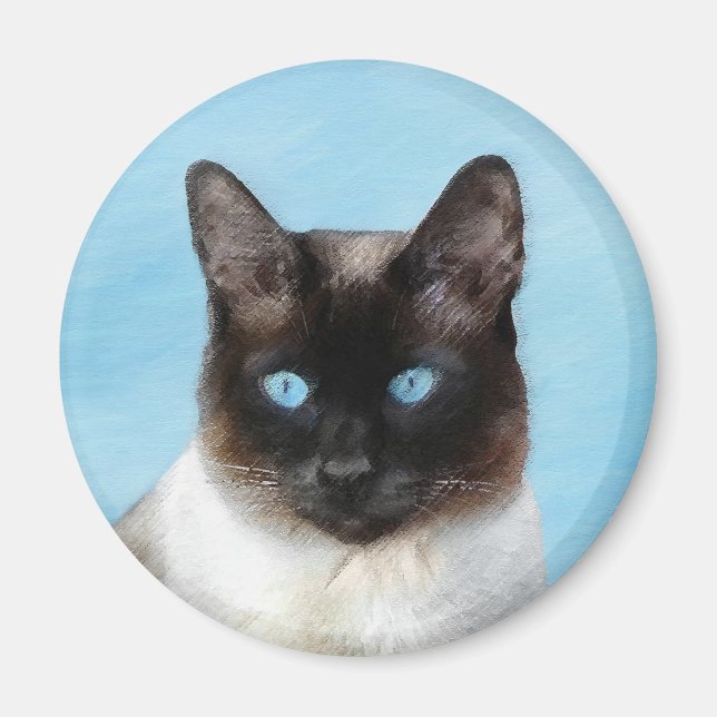 Siamese Cat Painting - Cute Original Cat Art Magnet (Front)