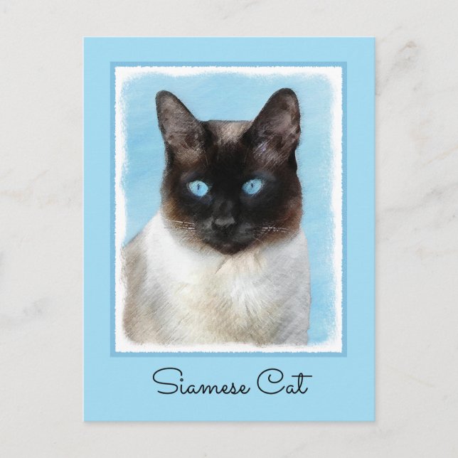 Siamese Cat Painting - Cute Original Cat Art Postcard (Front)