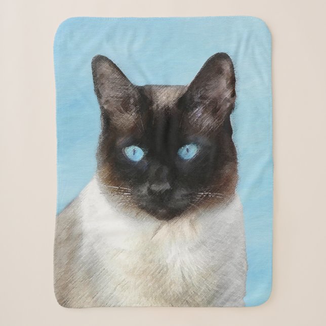 Siamese Cat Painting - Cute Original Cat Art Sherpa Blanket (Front)