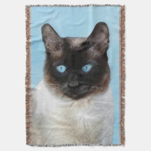 Siamese Cat Painting - Cute Original Cat Art Throw Blanket