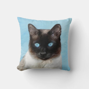 Siamese Cat Painting - Cute Original Cat Art Throw Pillow