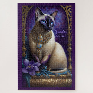Siamese Cat Painting, Jewels and Flowers Jigsaw Puzzle