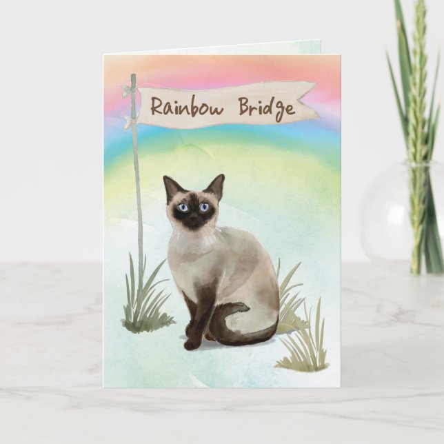 Siamese Cat Pet Sympathy Over Rainbow Bridge Card (Front)