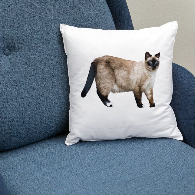 Siamese Cat Photo Custom Pet Decor White Template Throw Pillow (Creator Uploaded)
