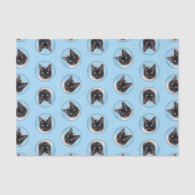 Siamese Cat Portrait Painting Cute Original Art Tissue Paper (Front)