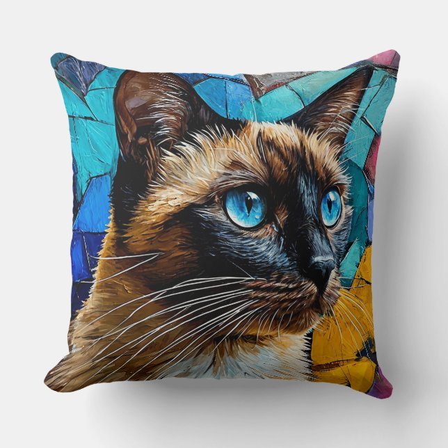 Siamese Cat Portrait Throw Pillow (Front)