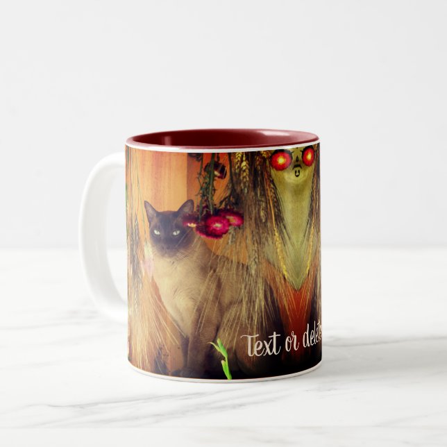 Siamese Cat Posing Personalized Two-Tone Coffee Mug (Front Left)
