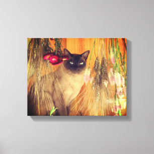 Siamese Cat Posing With Flowers Canvas Print
