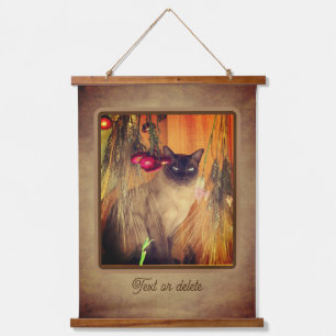 Siamese Cat Posing With Flowers Personalized  Hanging Tapestry