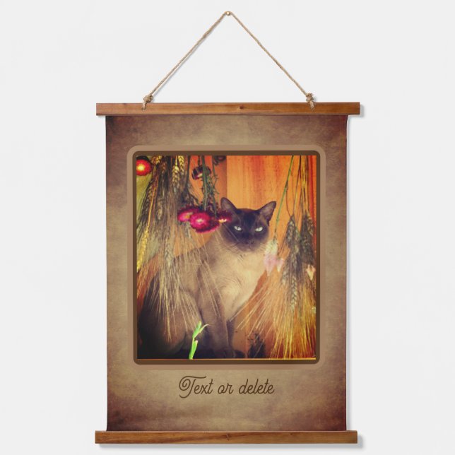 Siamese Cat Posing With Flowers Personalized  Hanging Tapestry (Front)