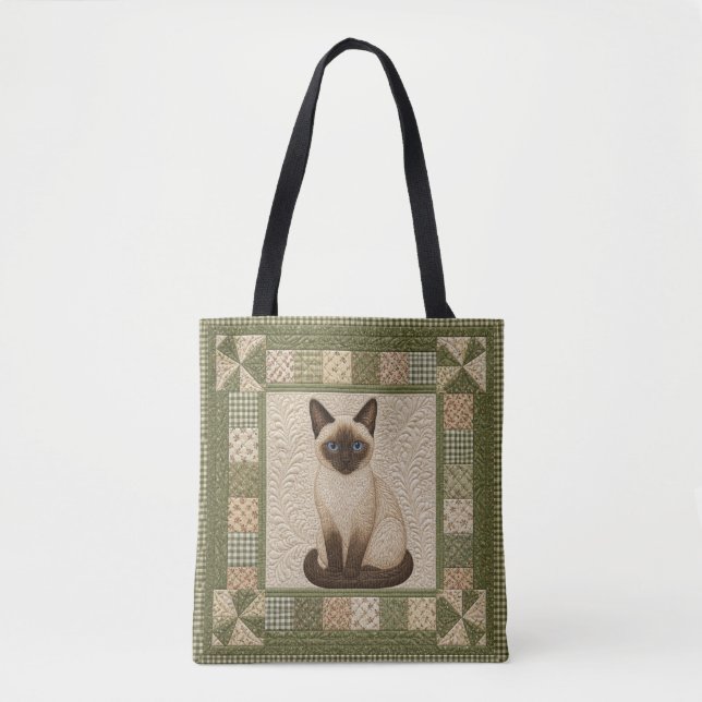 Siamese Cat Quilt Personalize Tote Bag (Front)