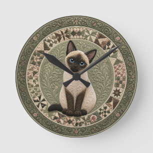 Siamese Cat Quilt Round Clock