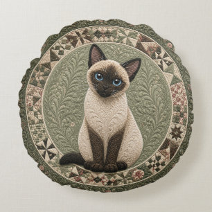Siamese Cat Quilt Round Pillow