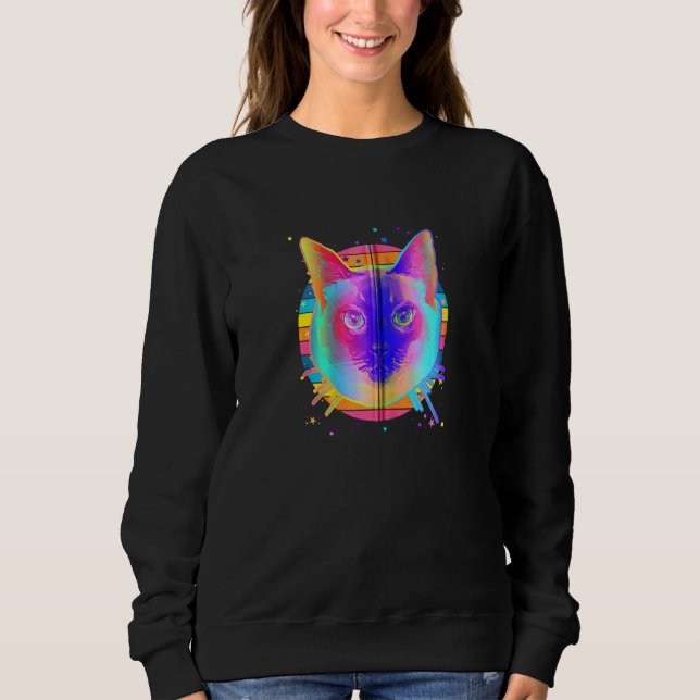 Siamese Cat Rainbow Space Black Sweatshirt (Front)