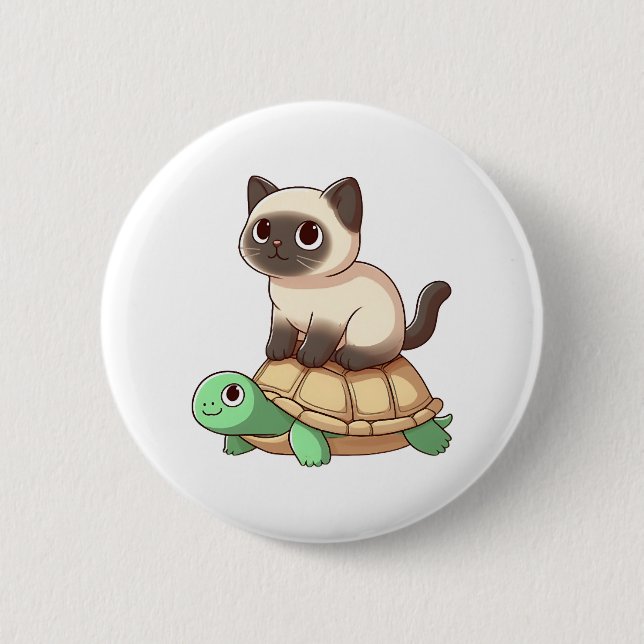 Siamese cat rides turtle Copy 2 Inch Round Button (Front)