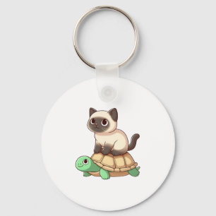 Siamese cat rides turtle Copy Keychain