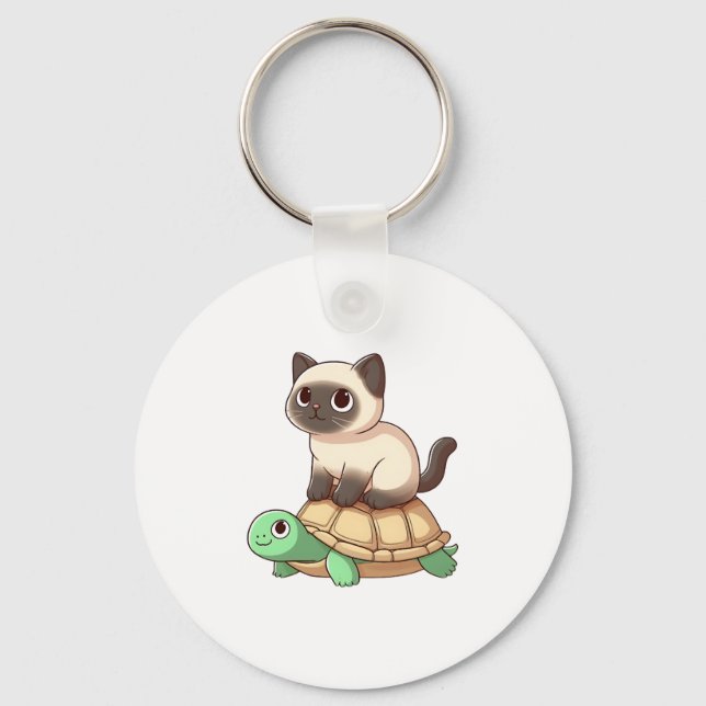 Siamese cat rides turtle Copy Keychain (Front)