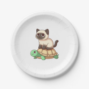 Siamese cat rides turtle Copy Paper Plate