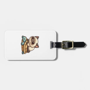 Siamese cat rides turtle luggage tag