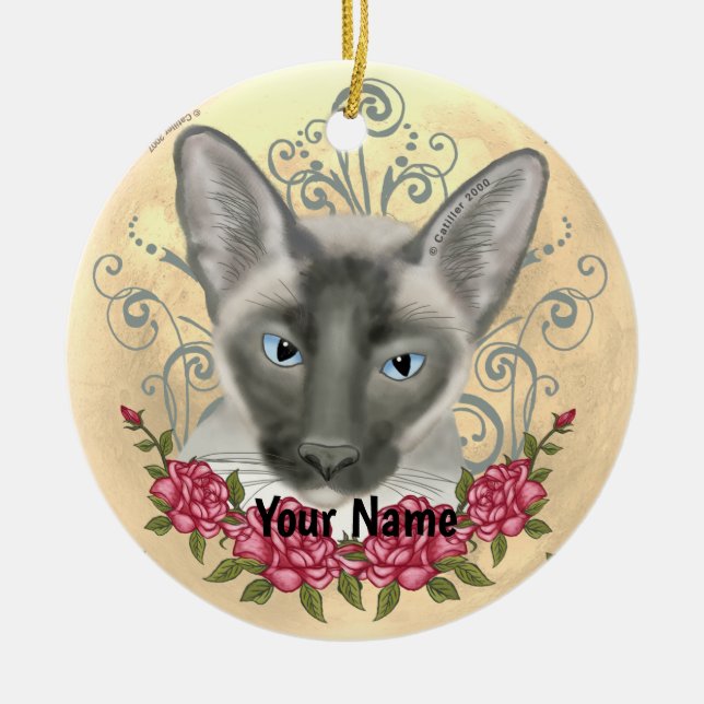 Siamese Cat Roses custom name ornament (Front)