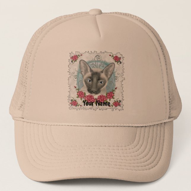 Siamese Cat Roses custom name  Trucker Hat (Front)