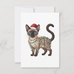 Siamese Cat Santa Hat Christmas Lights Funny   RSVP Card