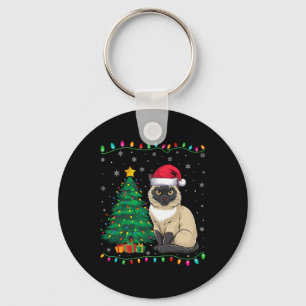 Siamese Cat Santa Hat Men Women Kids Christmas Tre Keychain