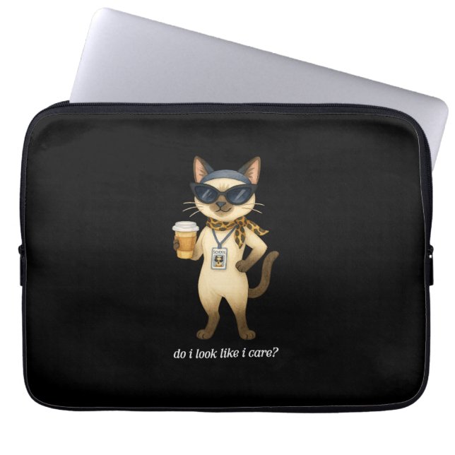Siamese Cat School Staff is drinking coffee Laptop Sleeve (Front)