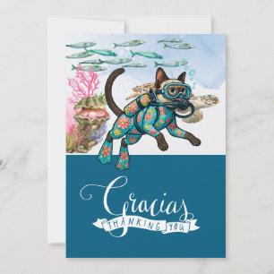 Siamese Cat Scuba Diver Thank You Card