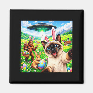 Siamese Cat Selfie with Easter Bunny Bigfoot UFO Magnet