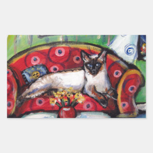 Siamese cat senses smiling moon cat painting sticker