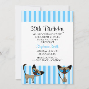 Siamese Cat Striped Birthday Invitation