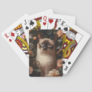Siamese Cat Surrounded By Blush Pink Flowers Playing Cards