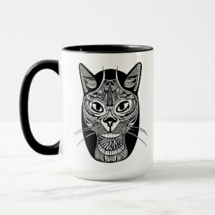Siamese Cat Tattoo Pattern in Black and White Mug