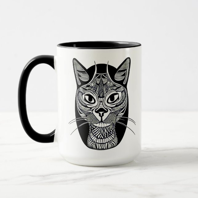 Siamese Cat Tattoo Pattern in Black and White  Mug (Left)