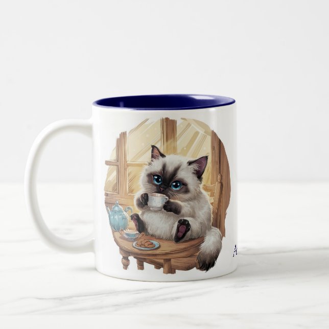 Siamese Cat & Tea Cup Mug (Left)